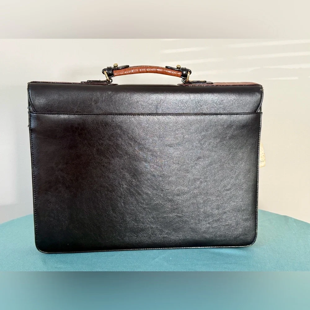 VTG ~ Bellerose Black and Brown Croc-Embossed Leather Briefcase ~